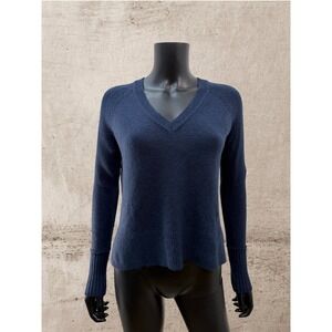 J.Crew V Neck Sweater Womens XXS Navy Blue Merino Wool Alpaca Blend Knit Pullove